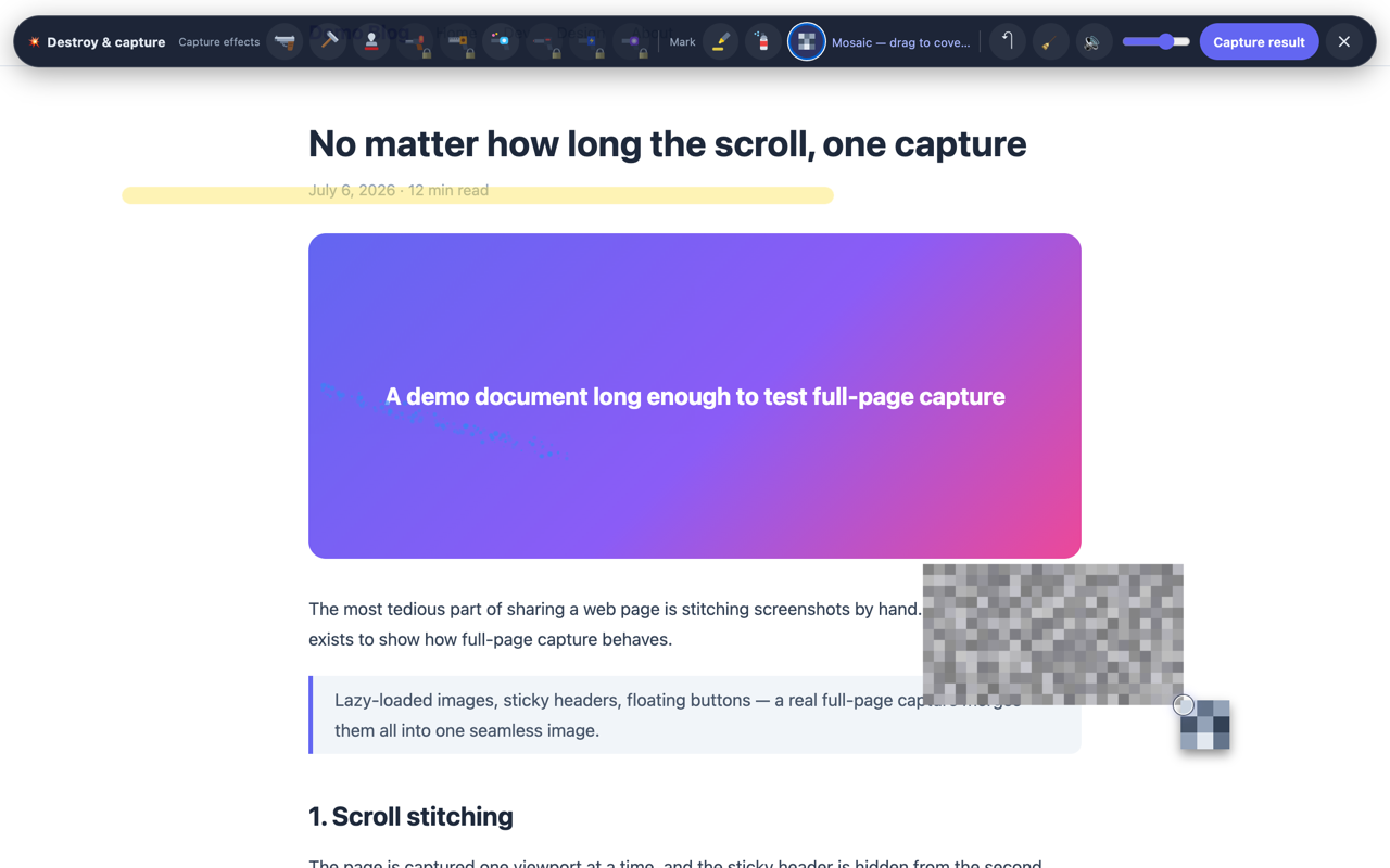 SnapHolt Destroy and Capture effects on a live page